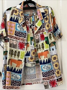 YiNi LuLu Printed Button-Up Multi Color 2PC pajama set